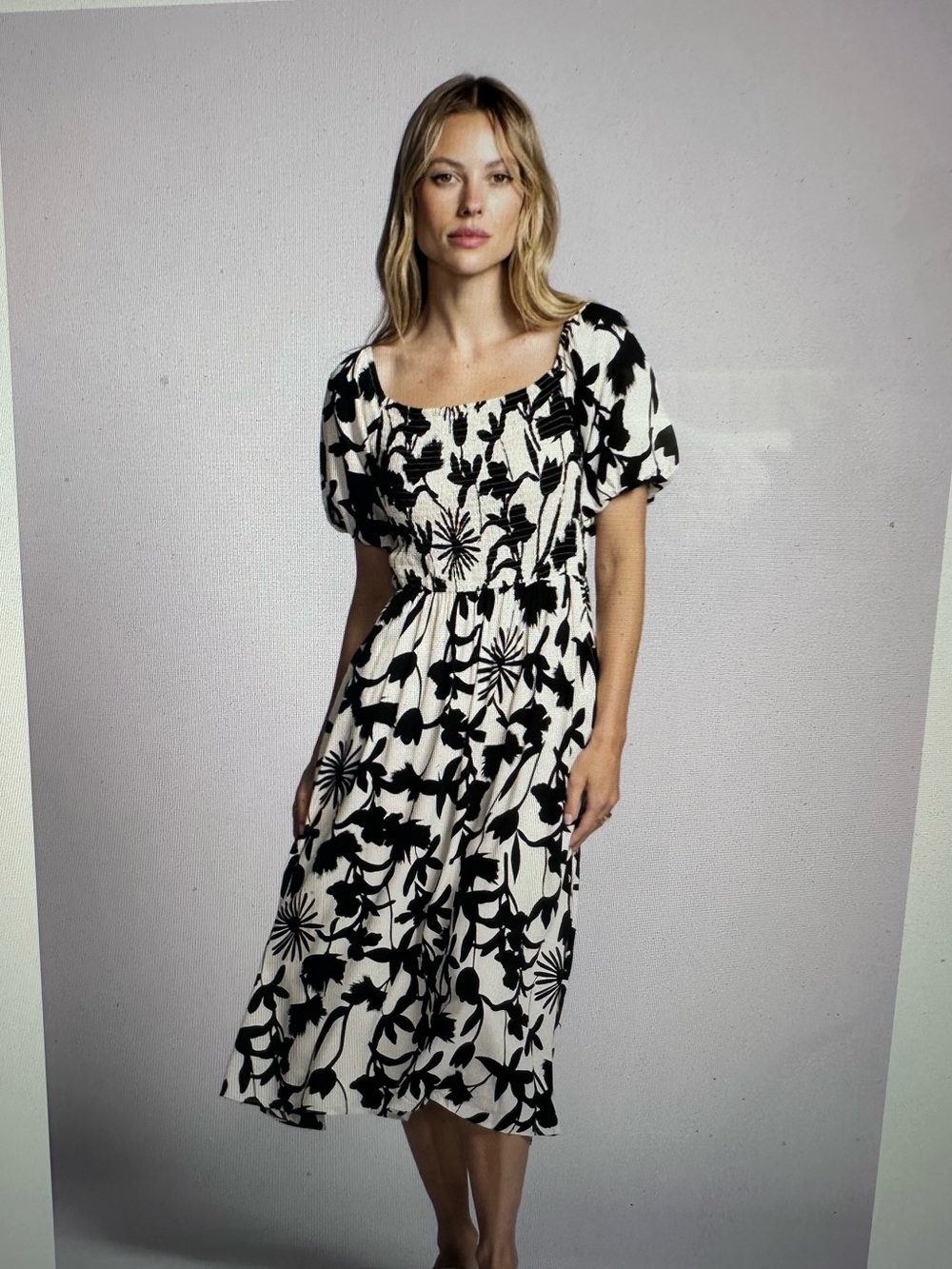 Black and White Floral Midi Dress by Pink Martini